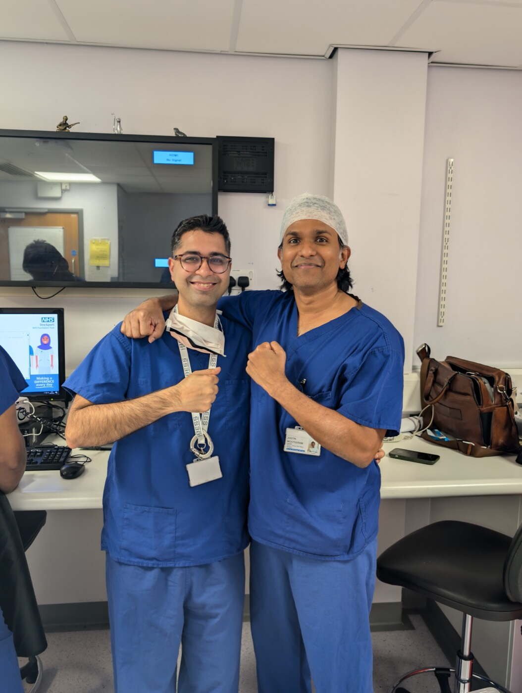 Dr Aditya Malik with Dr Justin Mooteeram during their fellowships in Manchester