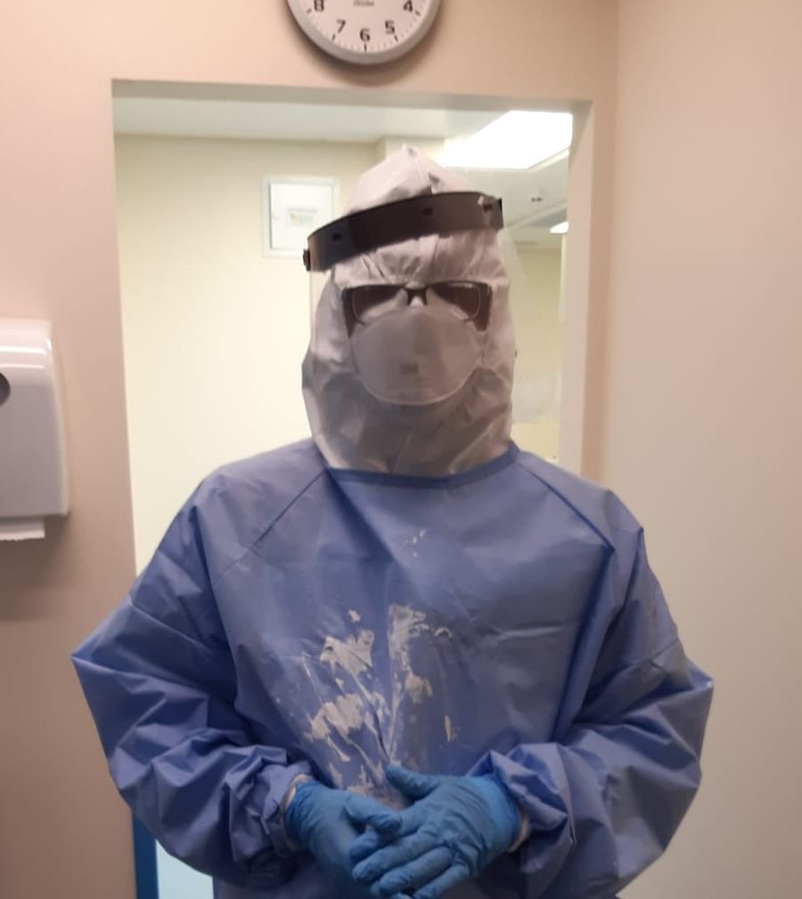 Dr Aditya Malik in full protective equipment during the COVID-19 pandemic, spring 2020