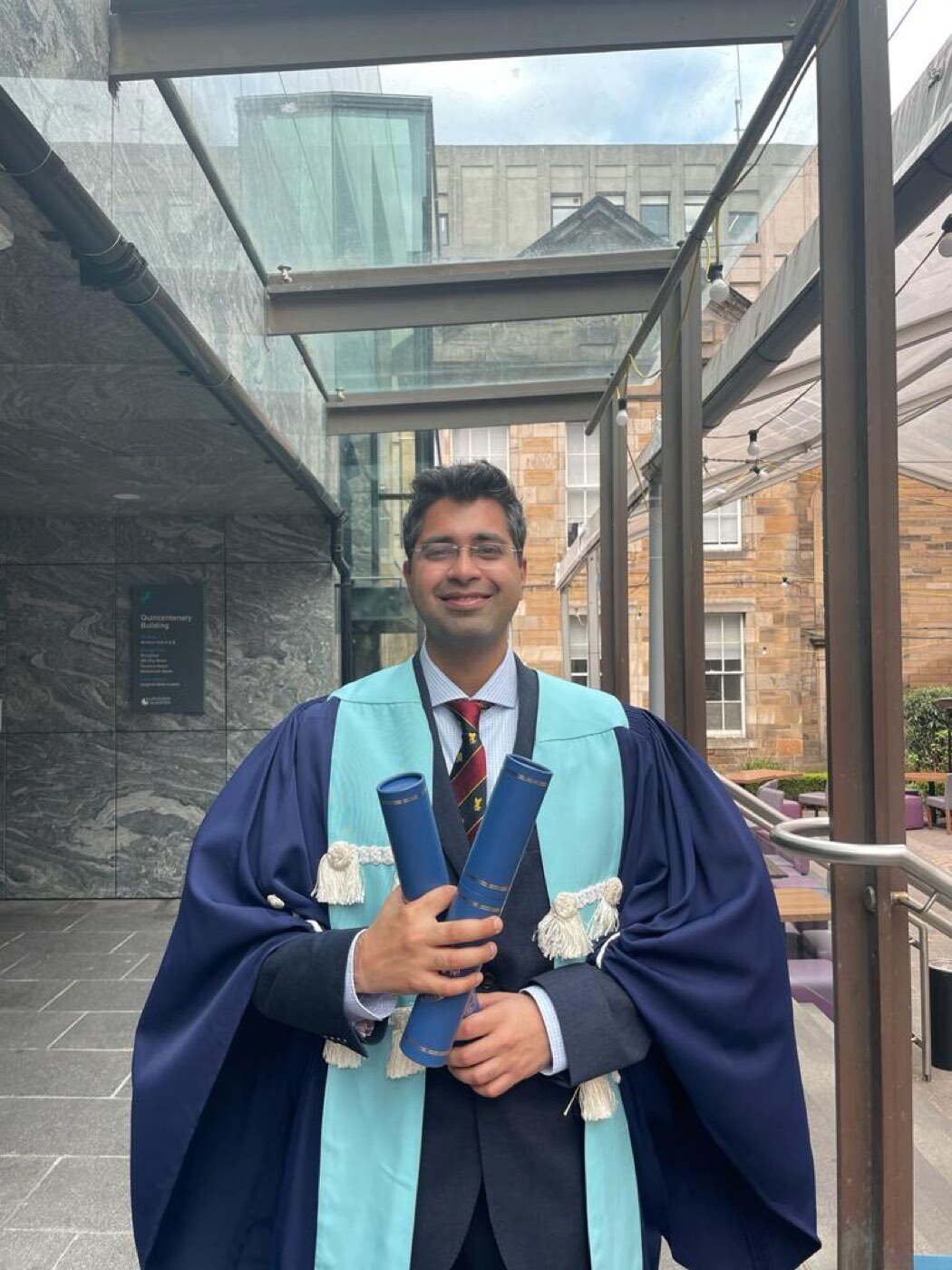 Dr Aditya Malik in academic robes after admission as a Fellow of the Royal College of Surgeons of Edinburgh