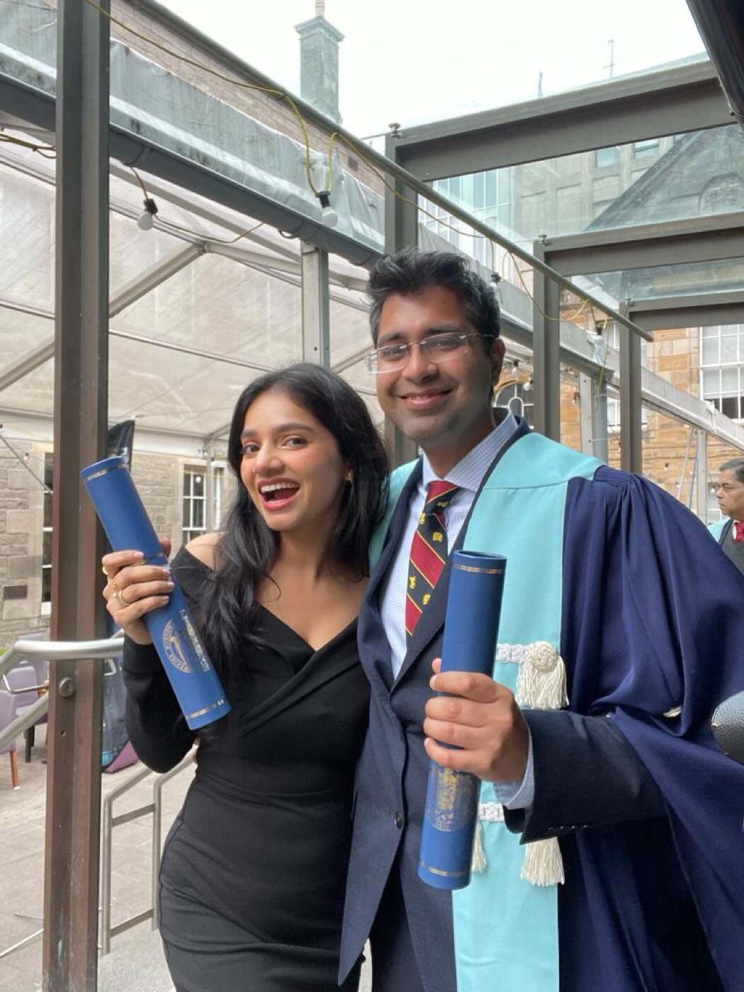 Dr Aditya Malik with his wife Tanya Singh after his admission as a Fellow of the Royal College of Surgeons of Edinburgh