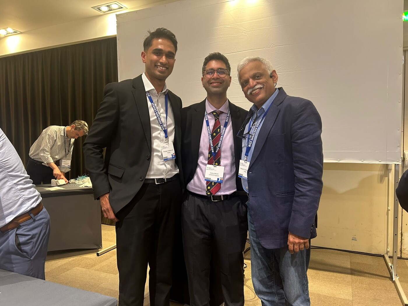 Dr Aditya Malik with Dr Prateek Chikkalur and Dr Deepak Joshi at the Nice Shoulder Course, 2024